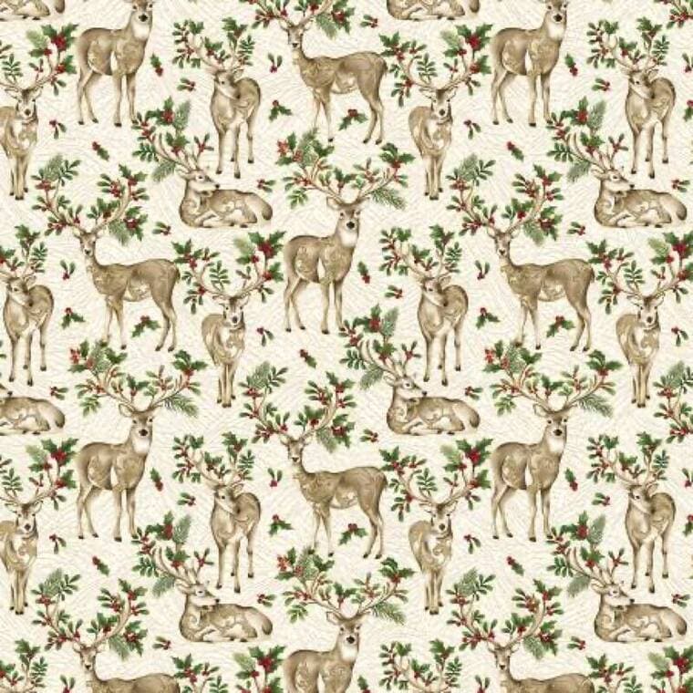 Cream/Multi Graceful Deer Christmas