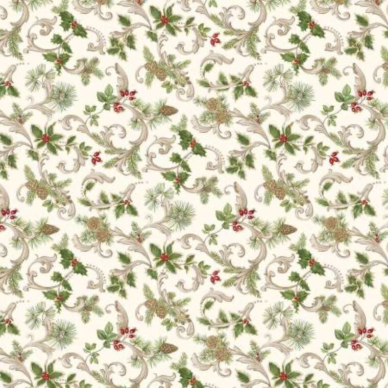 Cream/Multi Magic Scroll Pine Christmas BEN050626