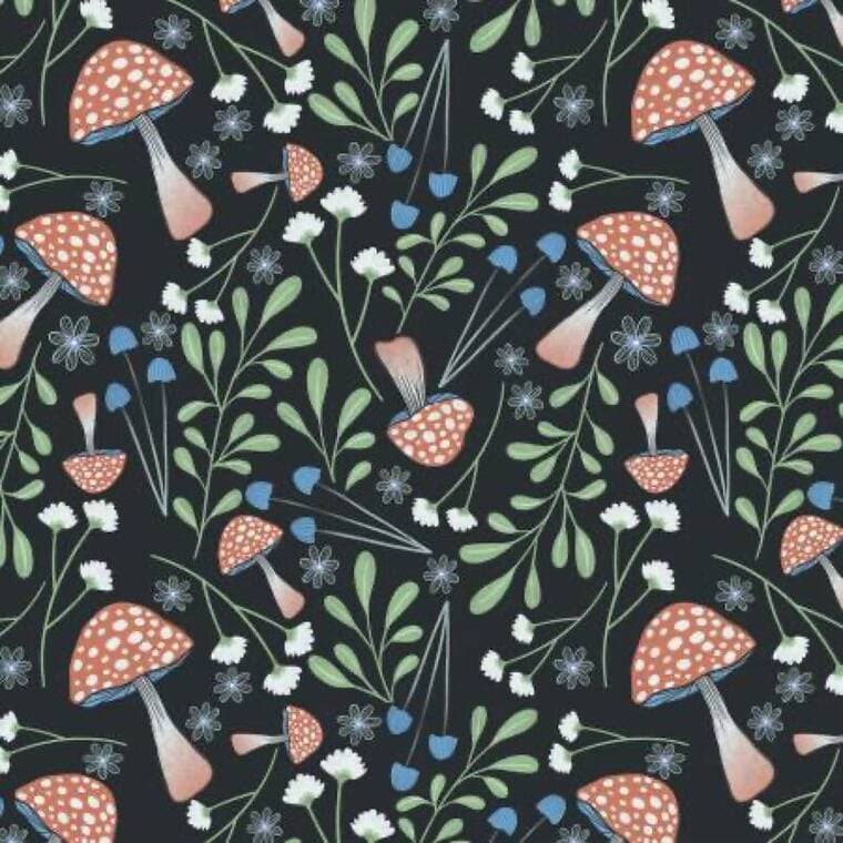 Woodland Magic Dk. Navy Mushroom Field