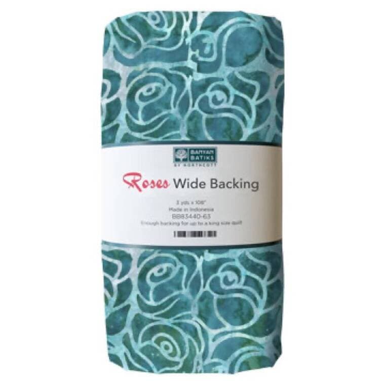 Large Roses Teal- Wide Back 3 Yds