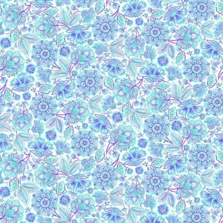 White/Blue Jacobean Floral