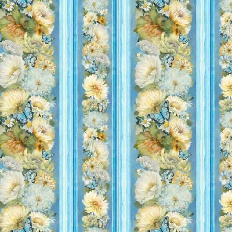 Blue Floral 11in Stripes