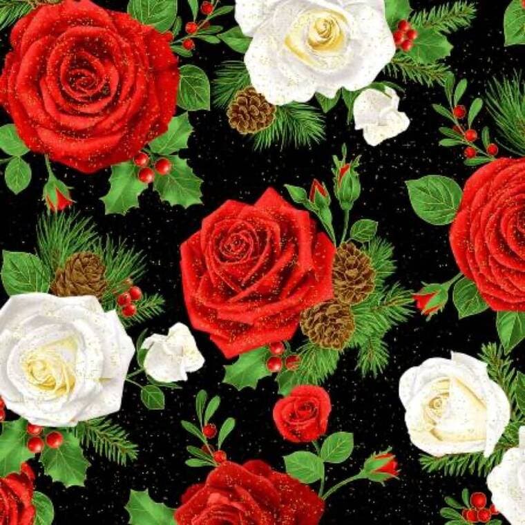 Black Roses & Pinecorn Bouquet Metallic Christmas TT032625