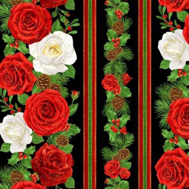 Black Metallic Winter Rose 11" Stripe Christmas TT032625