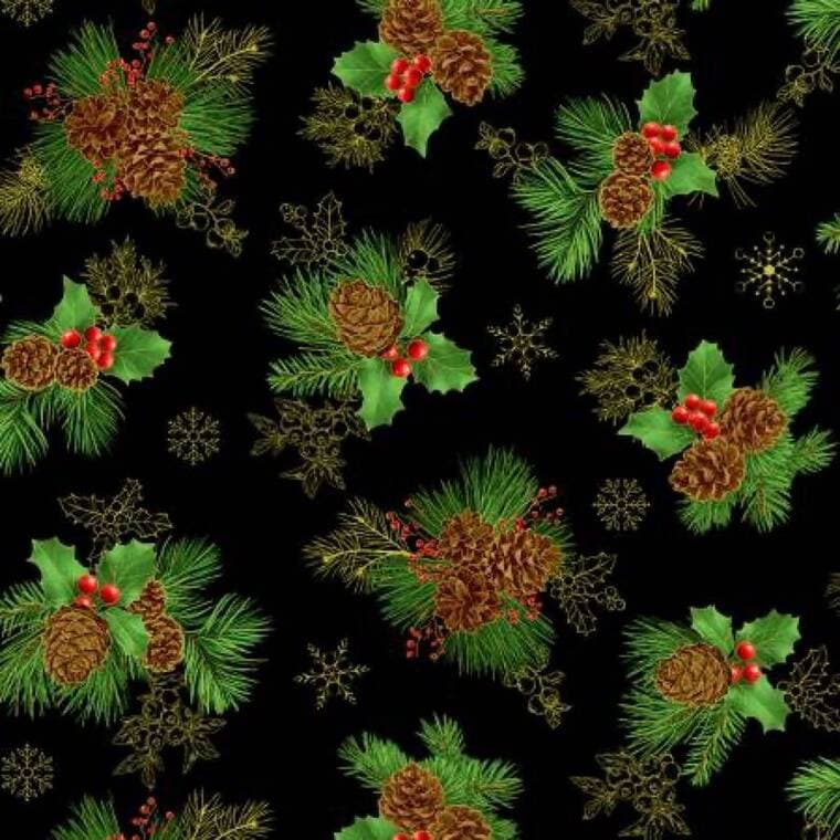 Black Pinecone Holly Bouquet Christmas