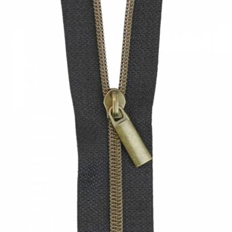 Black #3 Nylon Antique Coil Zippers: 3 Yards with 9 Pulls